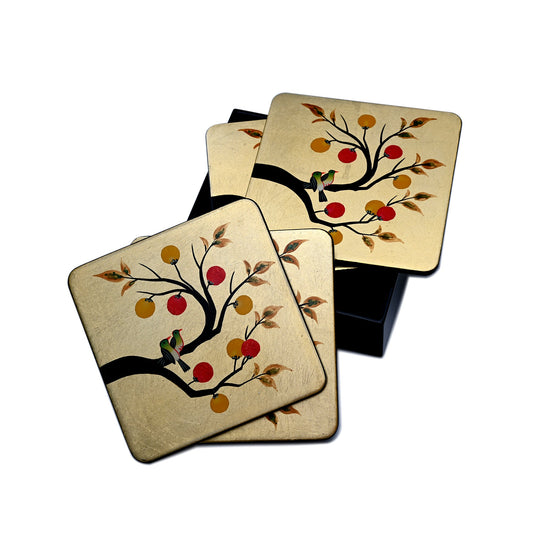 Coasters, Set of 4, Persimmons & Birds - Qua | Distinctive Gifts