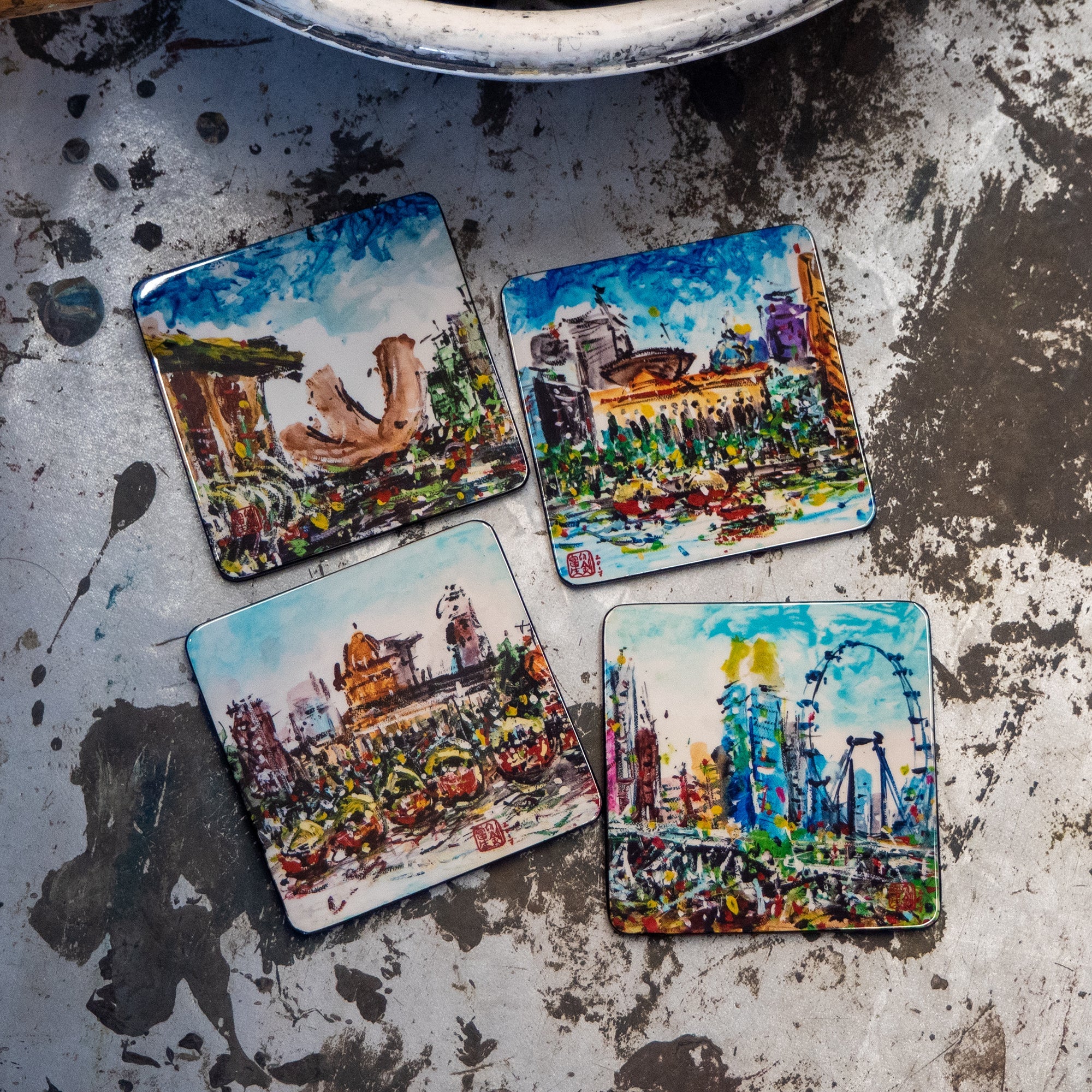 Set of 4 Coasters, Singapore City (Qua x ART:DIS) - Qua | Distinctive Gifts