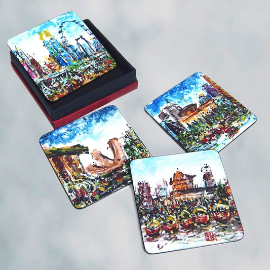 Set of 4 Coasters, Singapore City (Qua x ART:DIS) - Qua | Distinctive Gifts
