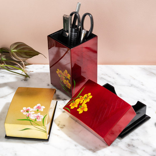Desk Accessories A ( Business Card Box & Pen Holder ) - Orchid - Qua | Distinctive Gifts