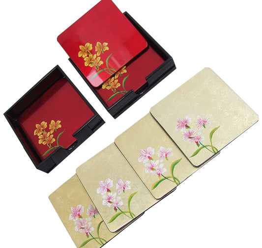 Desk Accessories B (Coaster, Set of 4 & Square Box) - Orchid - Qua | Distinctive Gifts