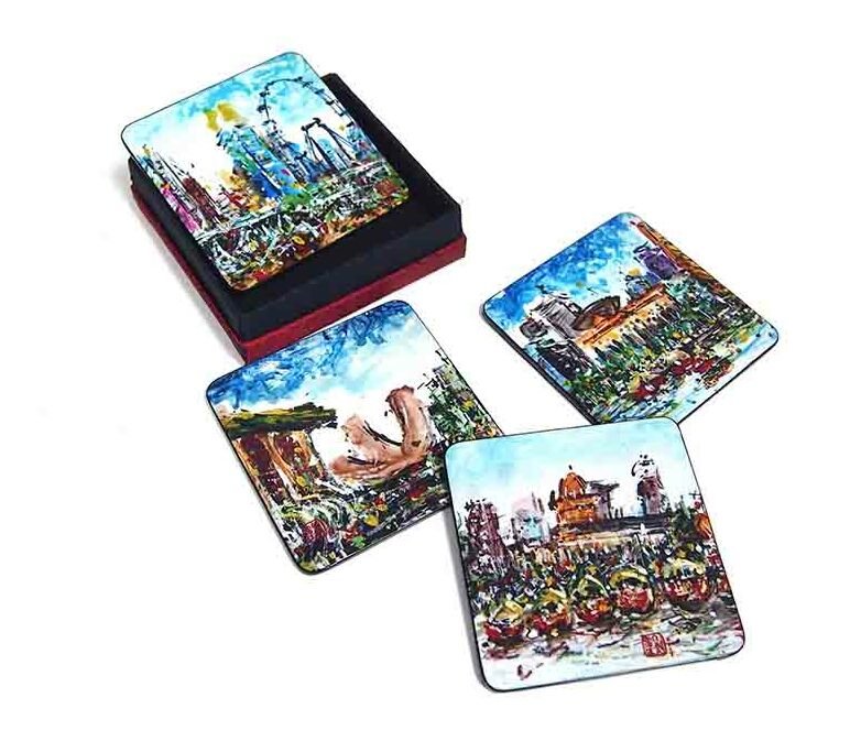 Set of 4 Coasters, Singapore City (Qua x ART:DIS) - Qua | Distinctive Gifts