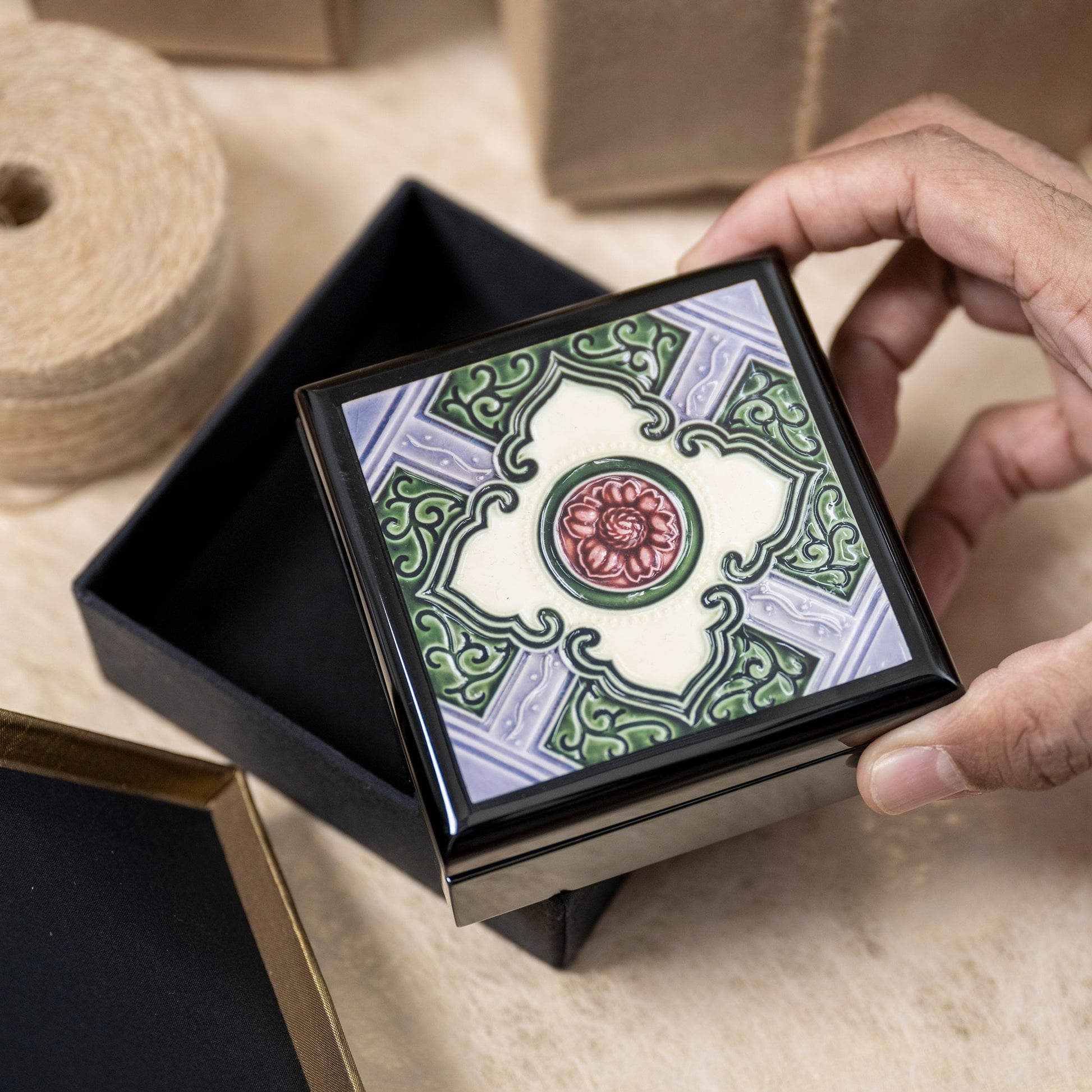 Trinket Box, Peranakan (Red Peony) - Qua | Distinctive Gifts
