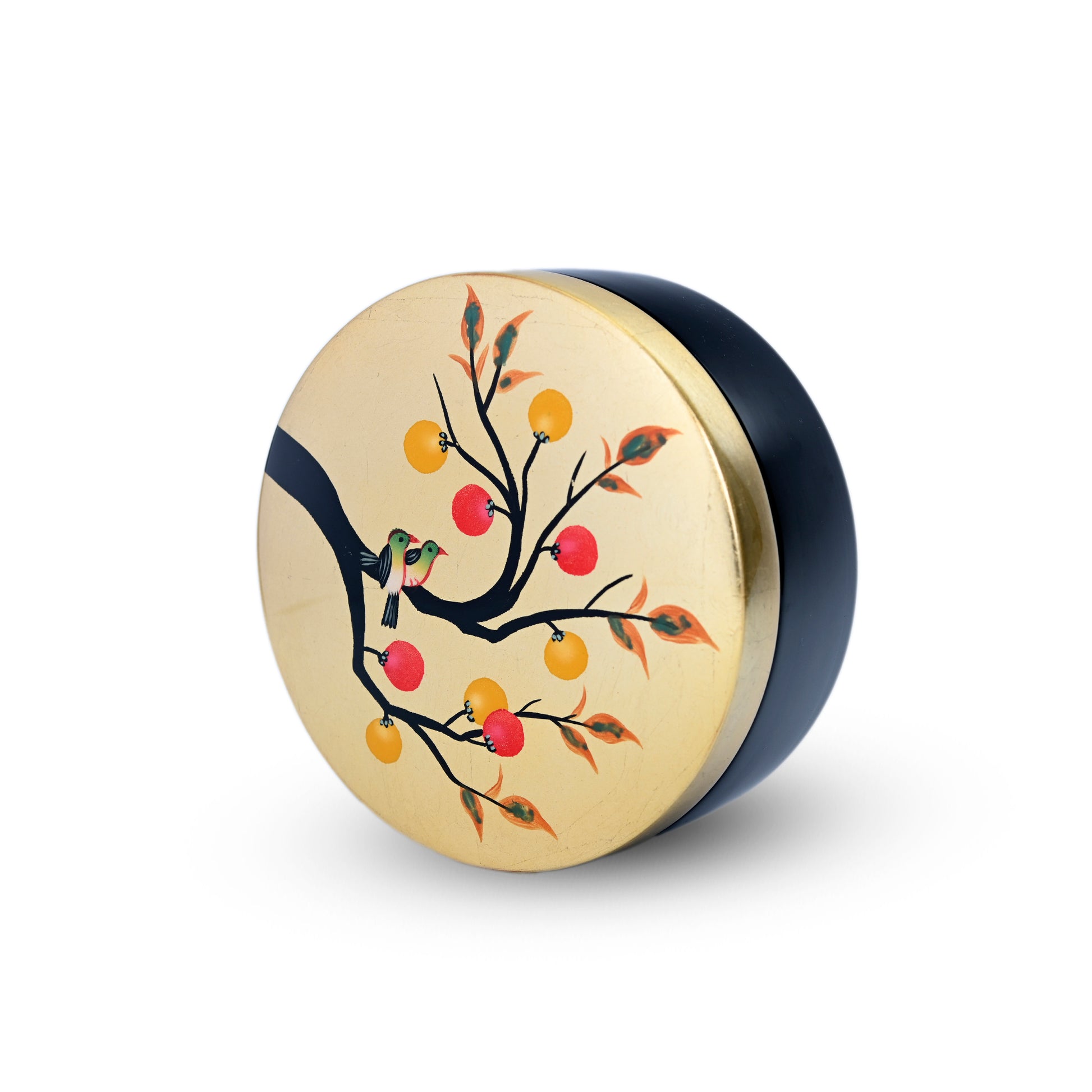 Round Trinket Box, Persimmons & Birds