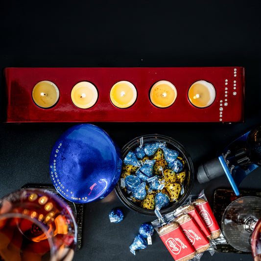 Bonsai Tealight Holder of 5, Gemstones (Gold)