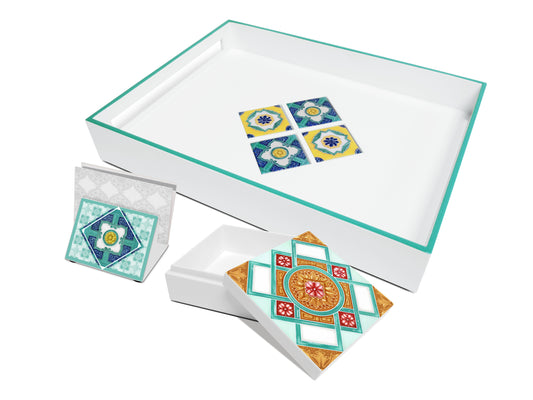 Desk Set E (Serving Tray, Business Card Stand & Square Box) - Ivory Nyonya