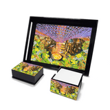 Desk Set (L) - Business Card Box + Notelet / Memo Pad Holder + Tray (Jewel Within) - City in Blossom