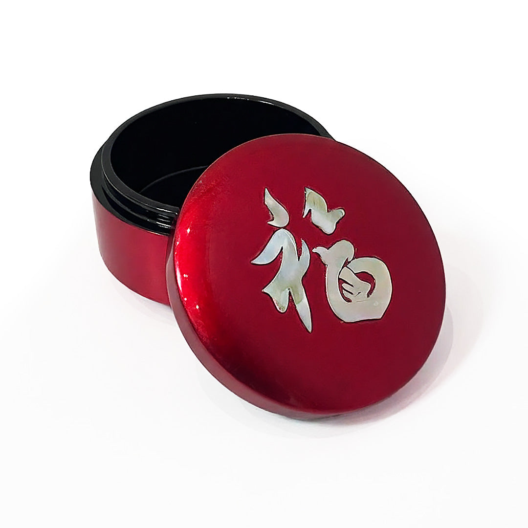 Round Trinket Box with Mother of Pearl Inlaid, Zodiac (Fu, Lu, Shou)