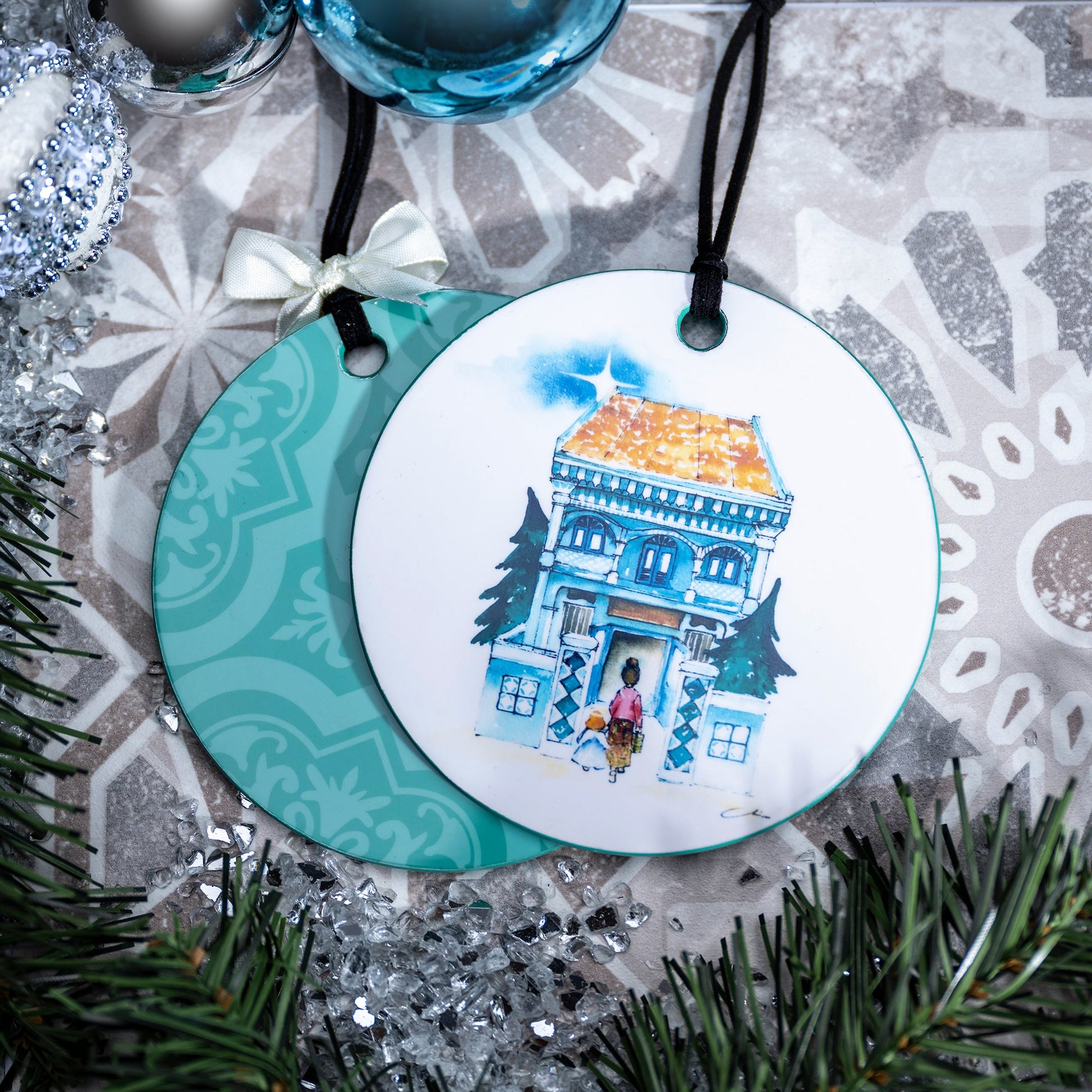 Christmas Ornaments, Set of 2, A Singapore Christmas Trail (Nyonya) - Qua | Distinctive Gifts