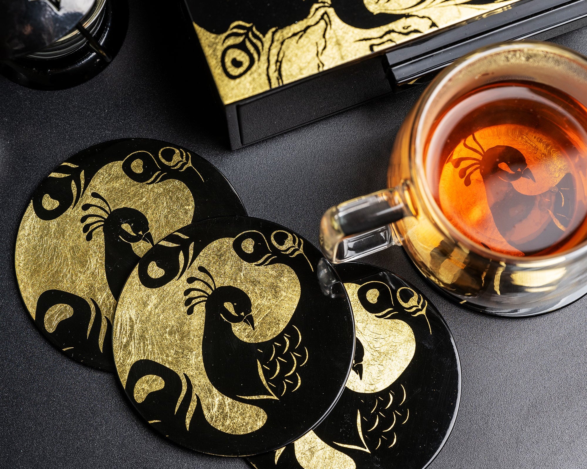 Coaster Set of 4, The Golden Peacock - Qua | Distinctive Gifts