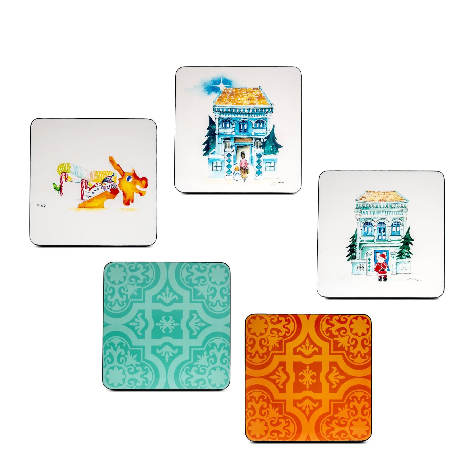 Coaster Set of 5, A Singapore Christmas Trail - Qua | Distinctive Gifts