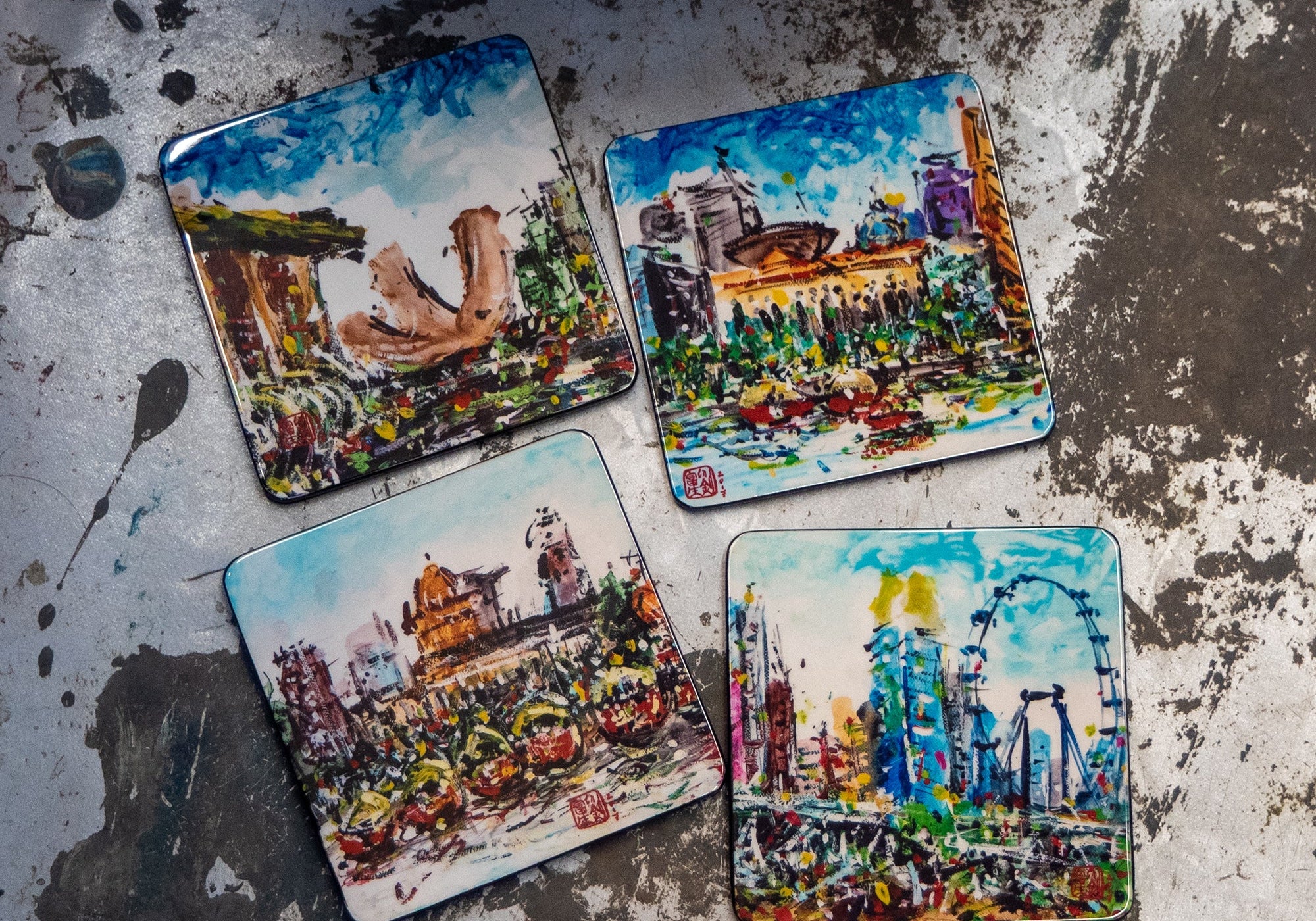 Set of 4 Coasters, Singapore City (Qua x ART:DIS) - Qua | Distinctive Gifts