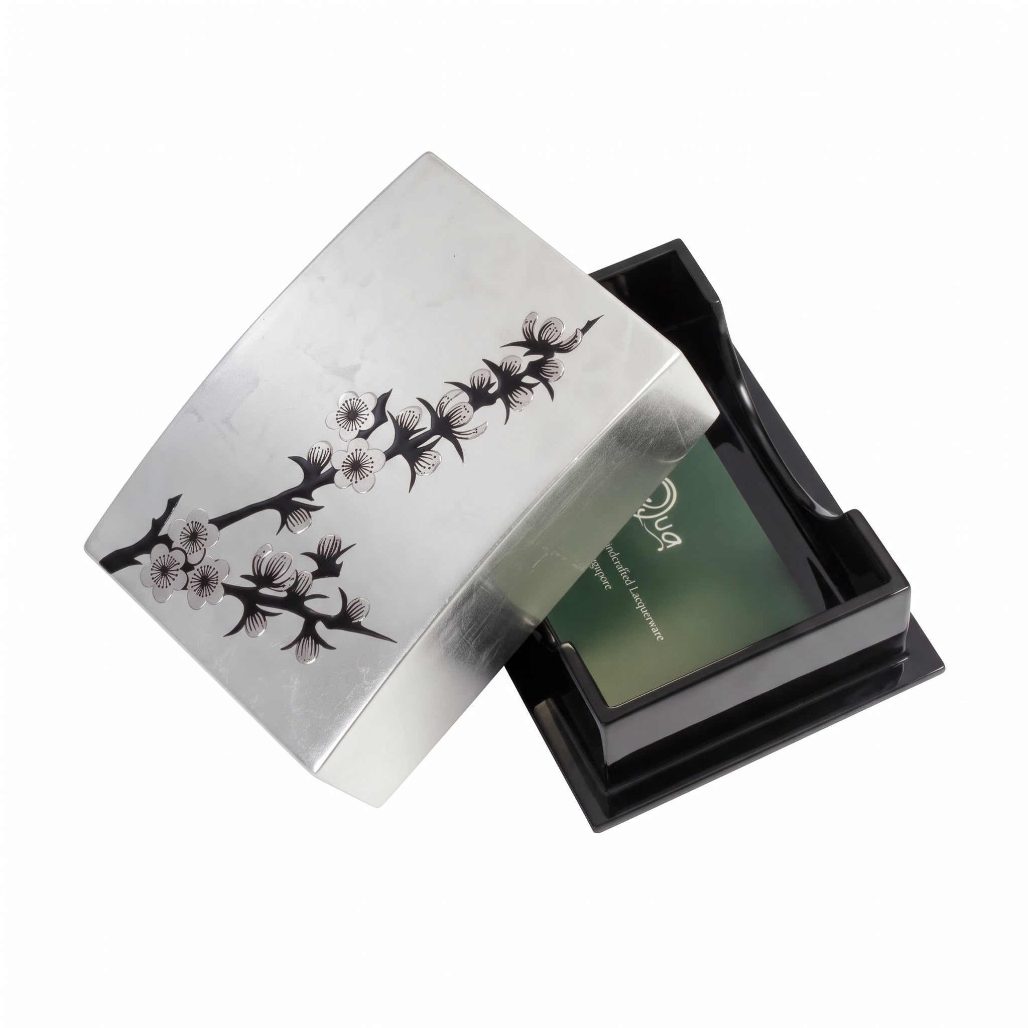 Business Card Box (Silver/Red/Gold) - Cherry Blossom - Qua | Distinctive Gifts