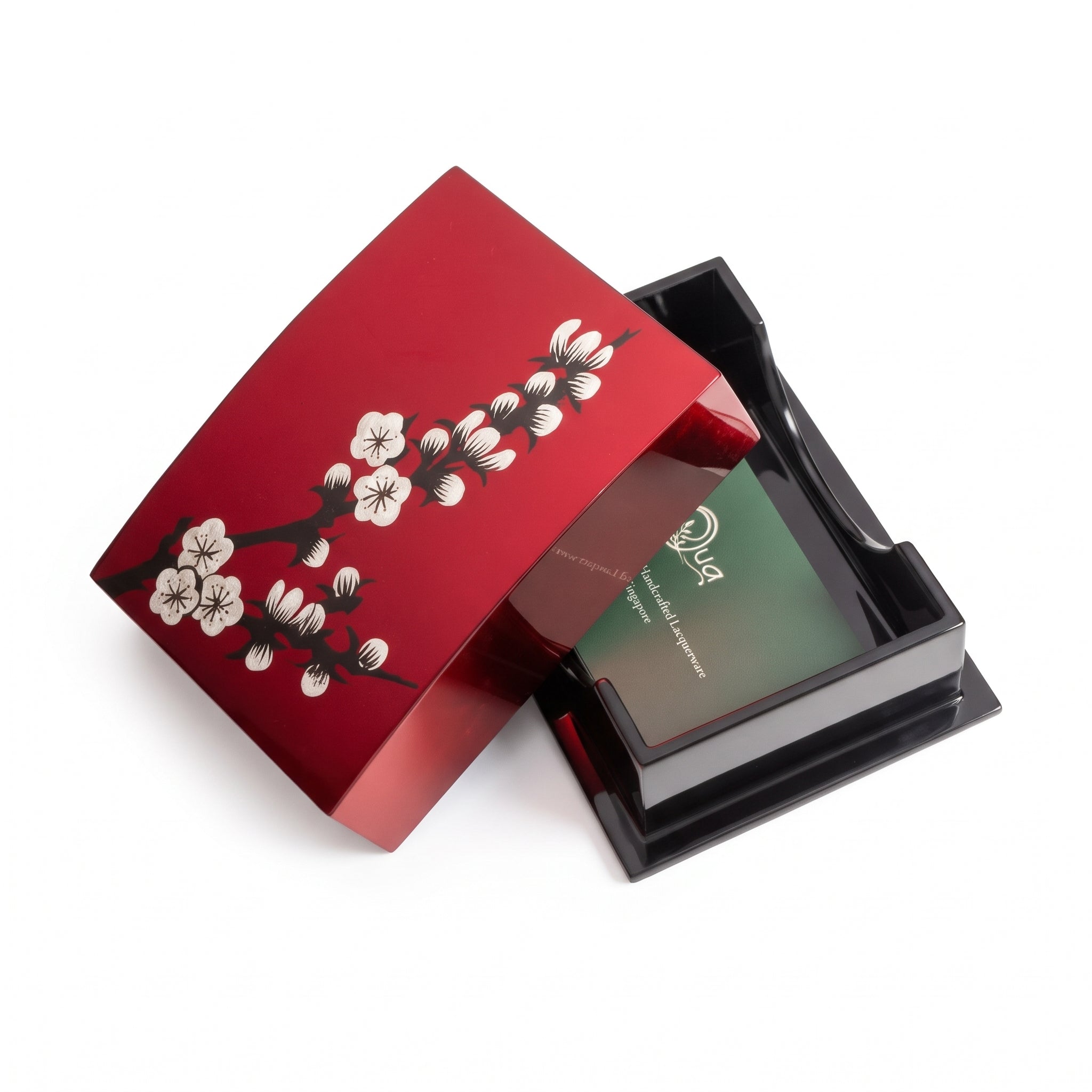 Business Card Box (Silver/Red/Gold) - Cherry Blossom - Qua | Distinctive Gifts