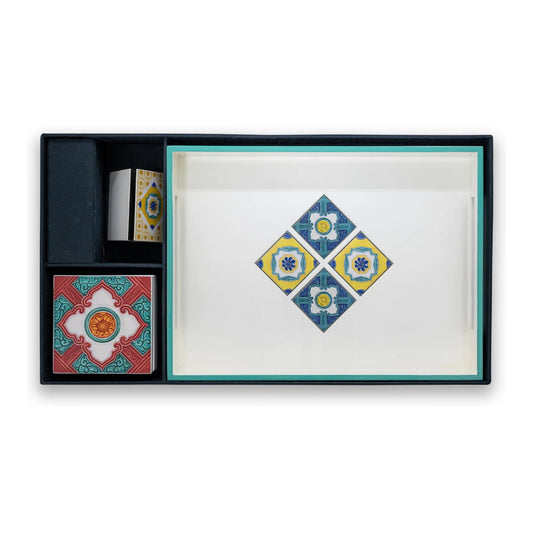 Desk Set E (Serving Tray, Business Card Stand & Square Box) - Ivory Nyonya - Qua | Distinctive Gifts