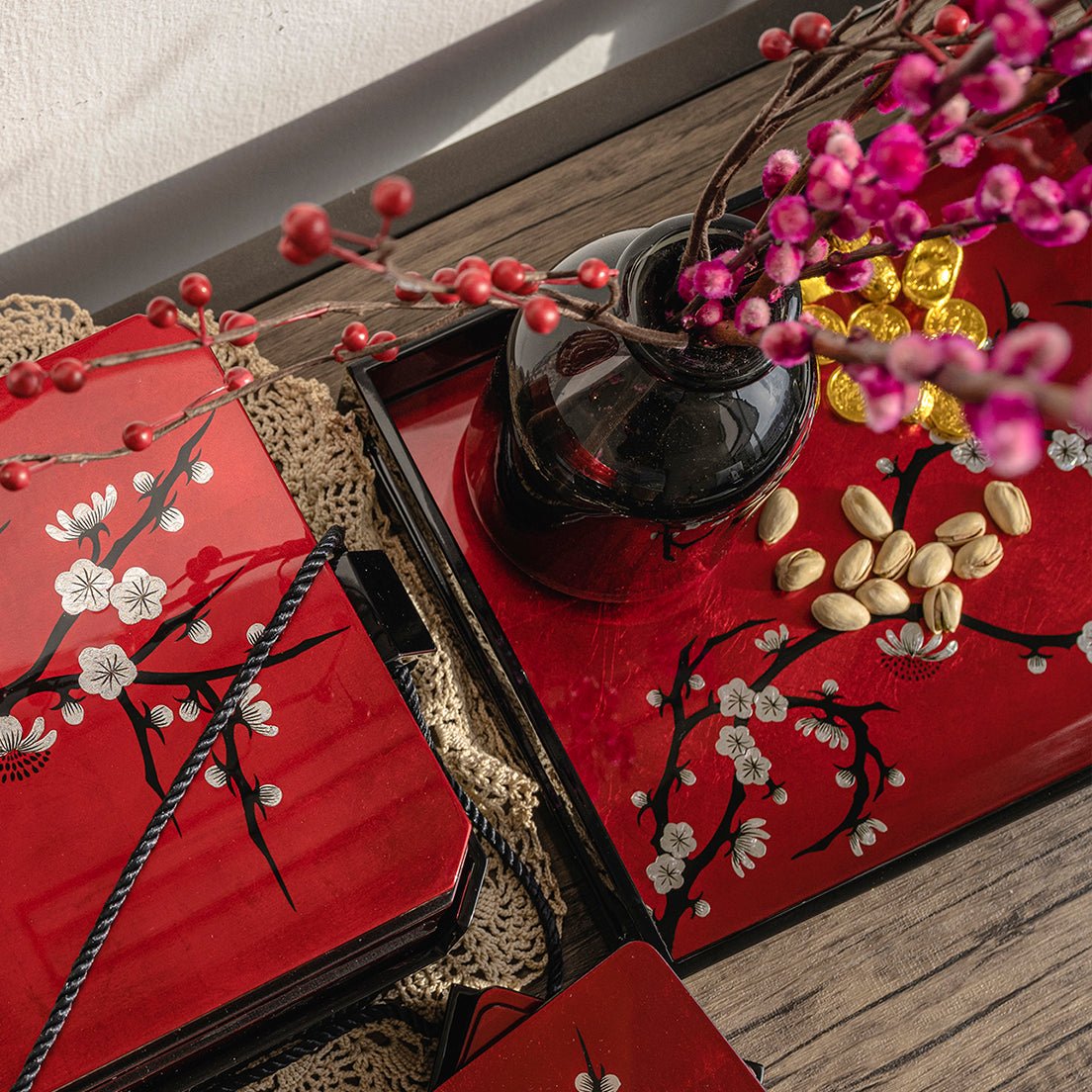 Rectangle Serving Tray, Cherry Blossom - Qua | Distinctive Gifts